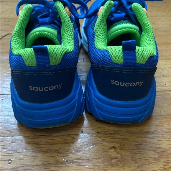 Saucony Kids Vibrant Blue and Neon Green Sneakers - Picture 2 of 6